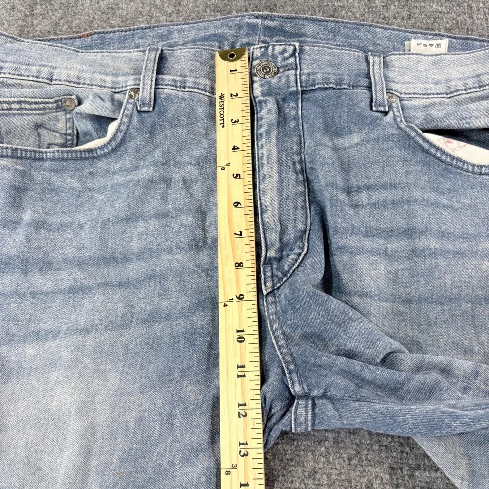True Religion Geno Relaxed Slim Moto Jeans Mens 42 Light Wash Blue Ribbed Knee